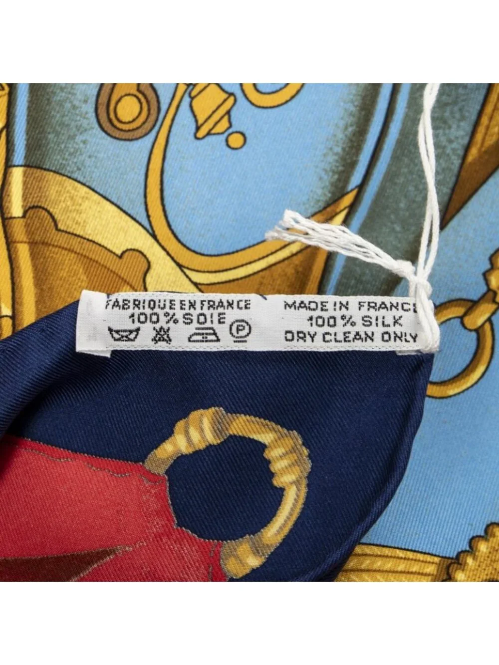 ★SOLD★ Hermes Scarf Blue Red 100% Gold Twill Silk - Picture 5 of 5